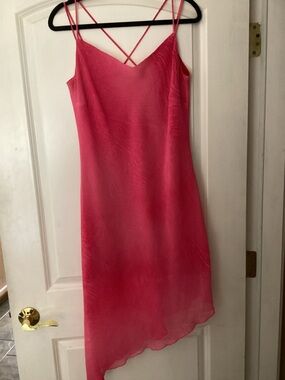 Artesia Fuchsia Pink Hanky Hem Cross Back Slip Dress Size Large